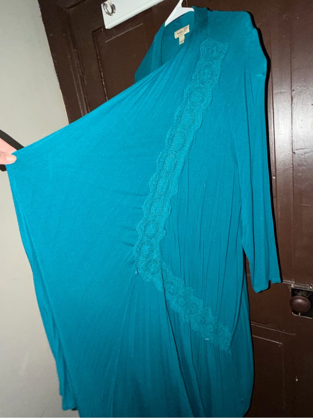 One World Teal Lace Trim Waterfall Cardigan Size 2XL